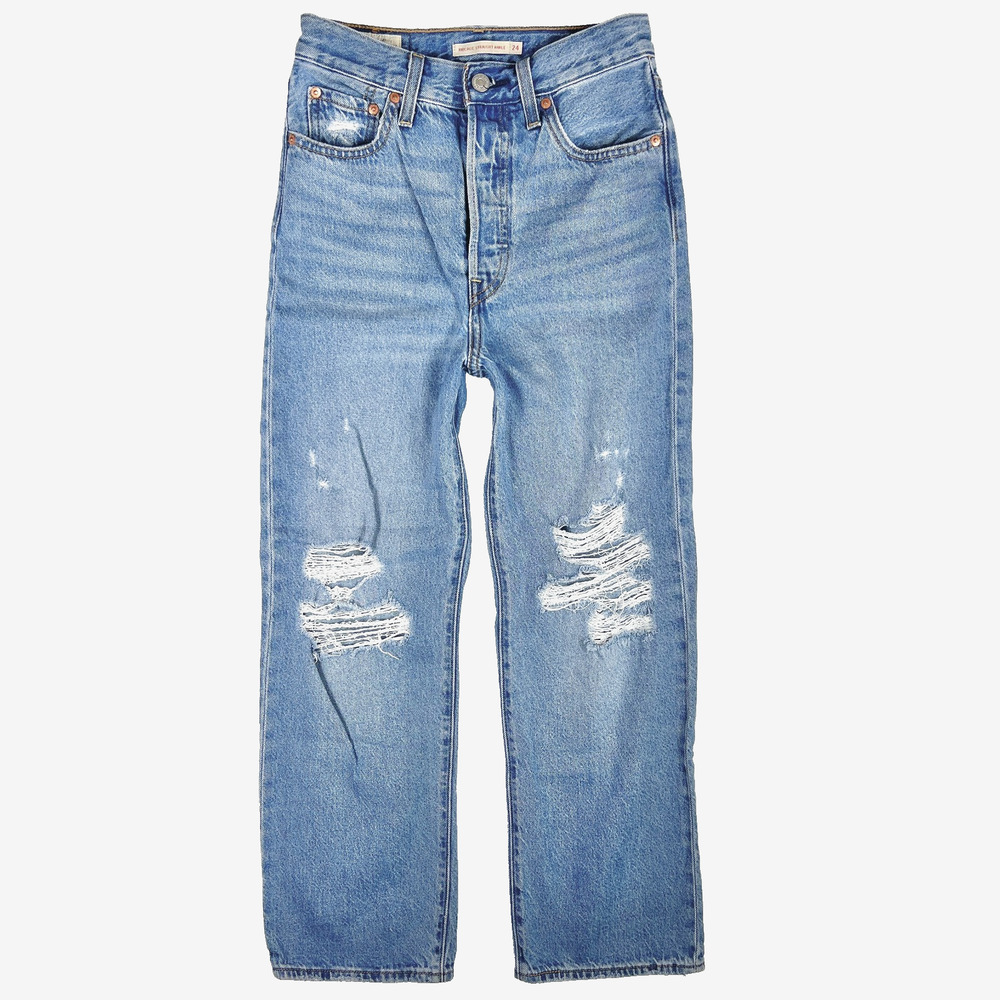 Levi’s Ribcage Straight Ankle 24 High Rise 90s Boho Festival Coastal Cowgirl